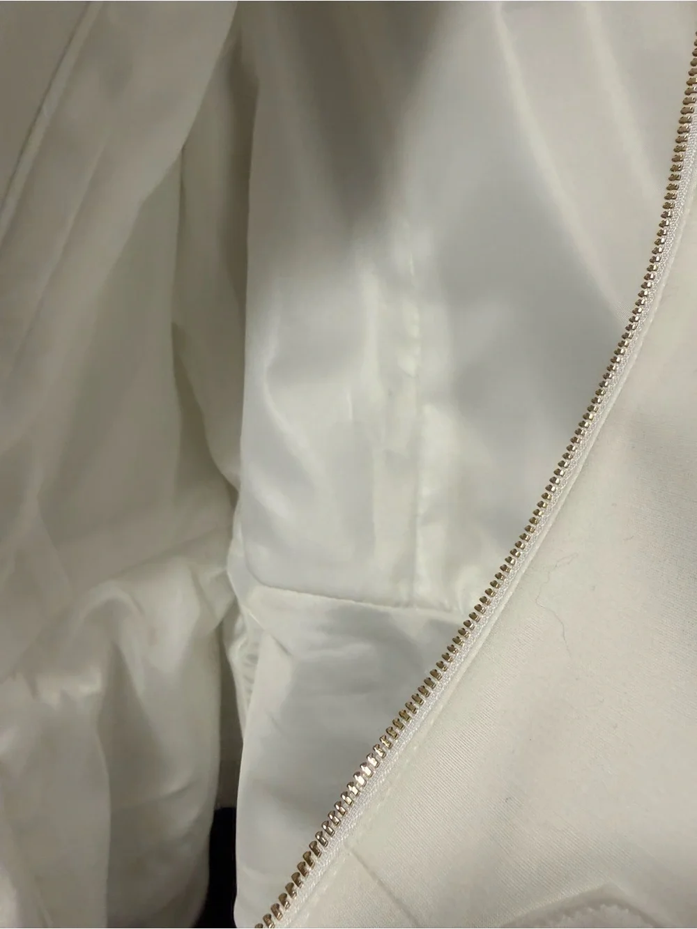 Calvin Klein White Zip-Front Collarless Blazer with Gold Accents